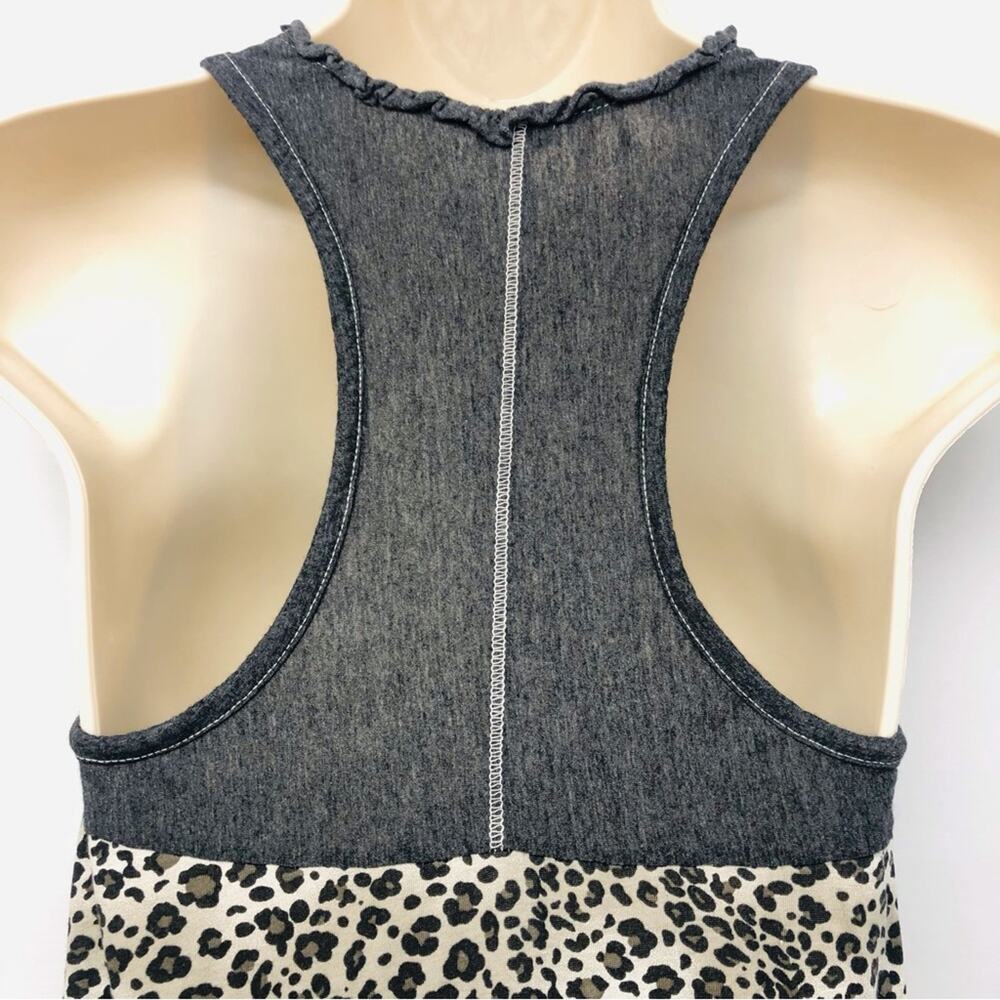 Splendid Black Gray Leopard Print Racer Back Top Lettuce Edge Scoop Neck - Picture 4 of 16